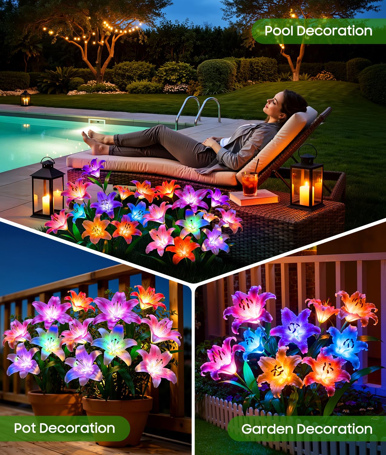 LETMY Solar Gartenleuchten, 4 Pack Solar Blumenlichter mit 6 Kopf Größere Lilienlichter, IP65 Wasserdicht Solarleuchten Außen, Dekorative Lichter für Garten, Terrasse, Hof, Blumenbeet