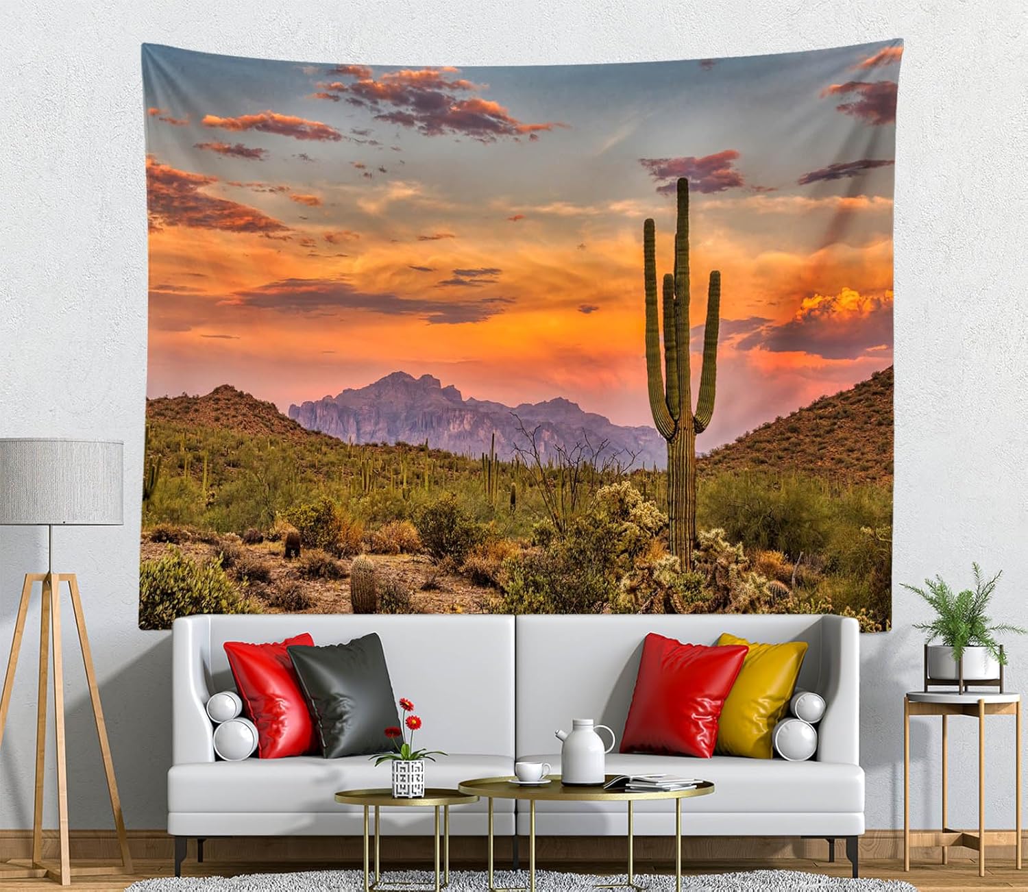 Loccor 118''x98'' Desert Cactus Tapestry Mexico National Park Desert Desolate Place Huge Cactuses Wildness Weathered Mountains Wall Hangings for Adults Kids Bedroom Drom Decor