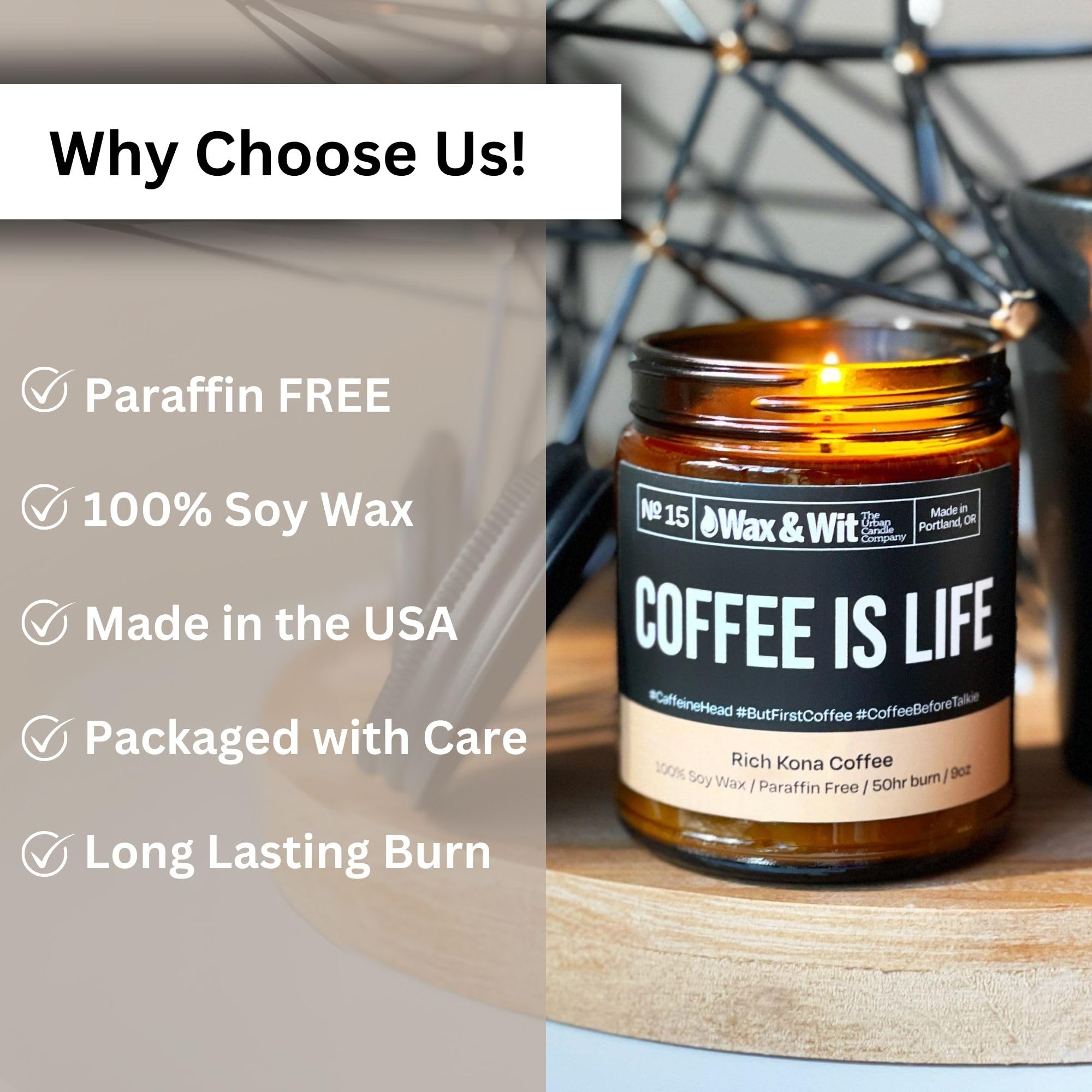 Wax & Wit Funny Coffee Candle - Vela de cera de soja para aromaterapia, regalos únicos para mujeres y hombres, decoración del hogar y la oficina, vertida a mano en Estados Unidos, 9 onzas
