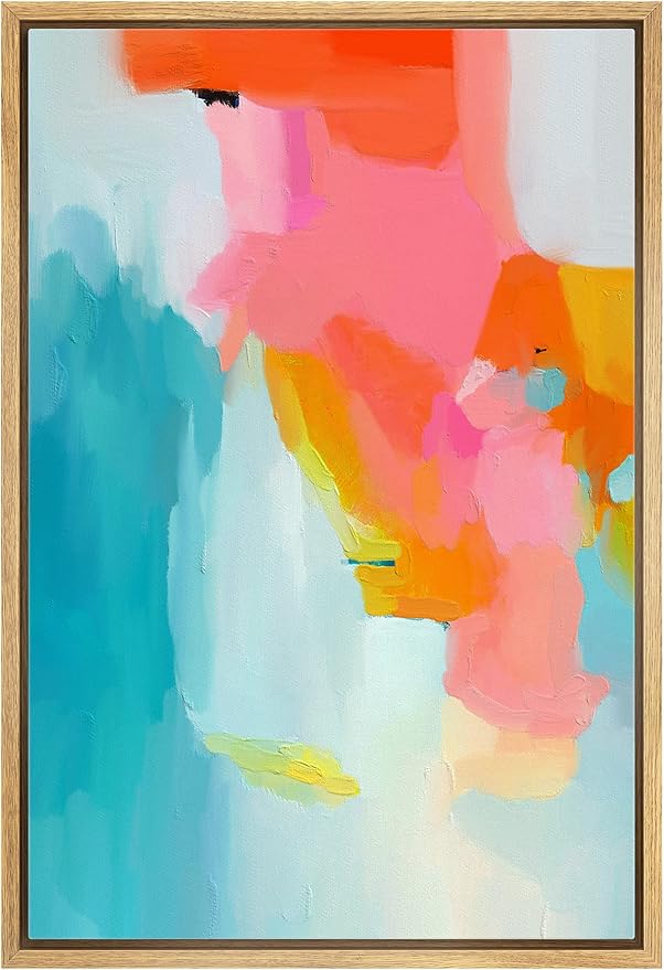 Amazon.com: MUDECOR Framed Canvas Print Wall Art Neon Pink Blue Pastel ...