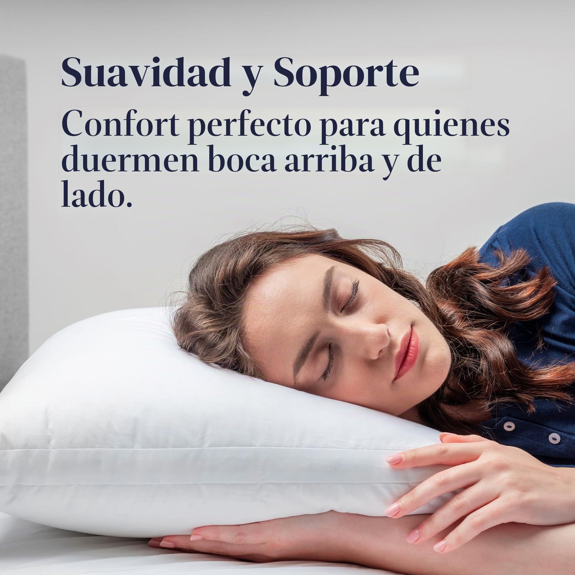 Almohada Doble Confort – Almohada de 3 Cámaras con Plumón y Plumas – Funda De Algodón Antiacaros – Soporte Medio-Firme (50x60 cm)