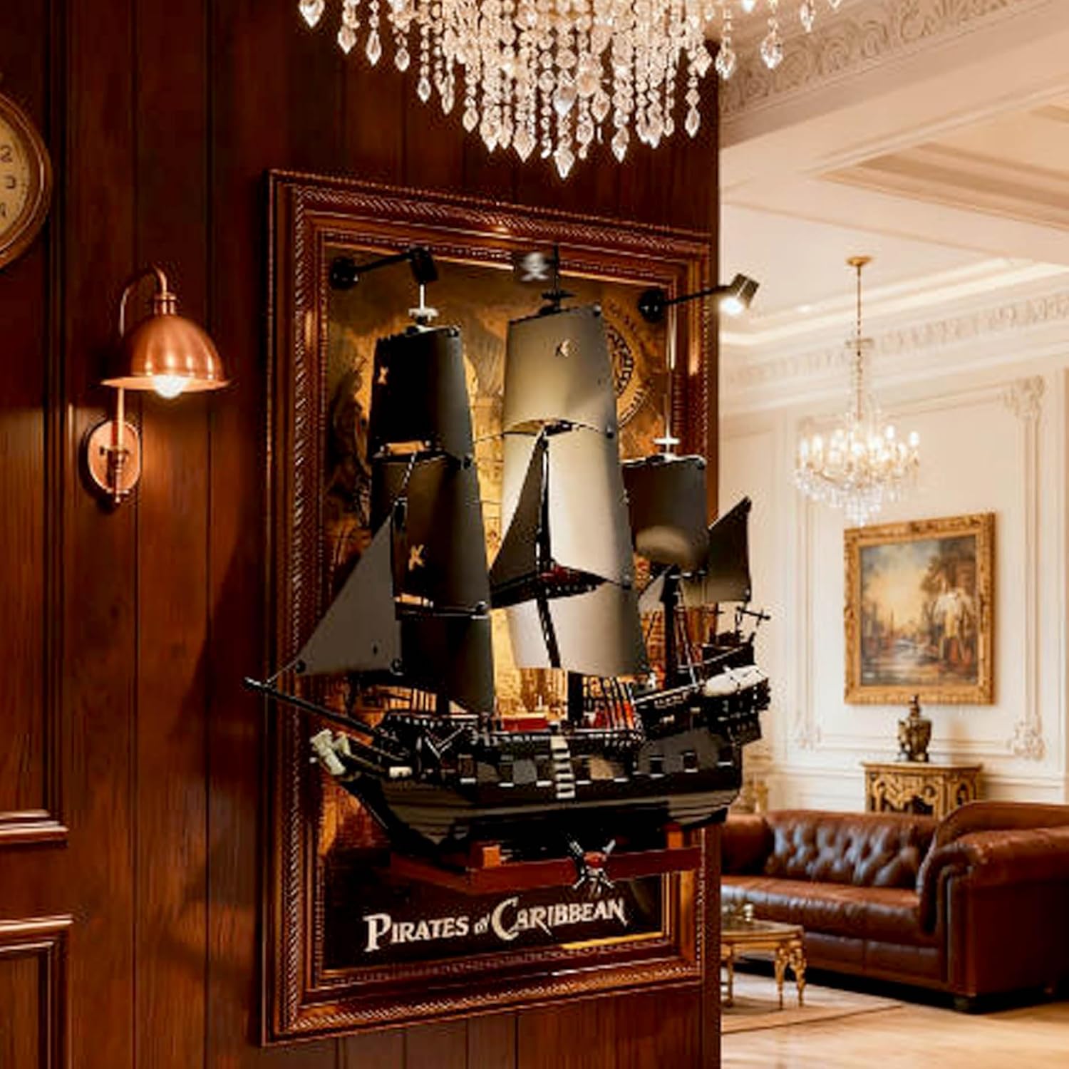 Acrylic Display Wallboard for Lego 10365 Captain Jack's Black Pearl Building Set, Decorative Painting Display Stand, Art Wall Mount Frame for Pirate Ship(Lighting Edition,Frame Only)