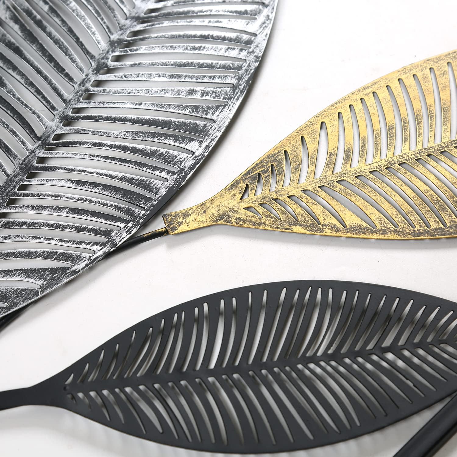 Metal Wall Decor Set of 2, Leaf Art Wall Hanging Home Decor with Frame, Tree of Life Accent Home Decor, Metal Wall Decoration Sculptures for Living Room, Office, Home, Hotel, Indoor, 14" W x 35" H