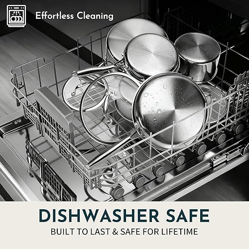 Miniatura 7 de AIVIKI - Juego de utensilios de cocina de acero inoxidable de 3 capas, juego de ollas y sartenes de 10 piezas, juego de utensilios de cocina de