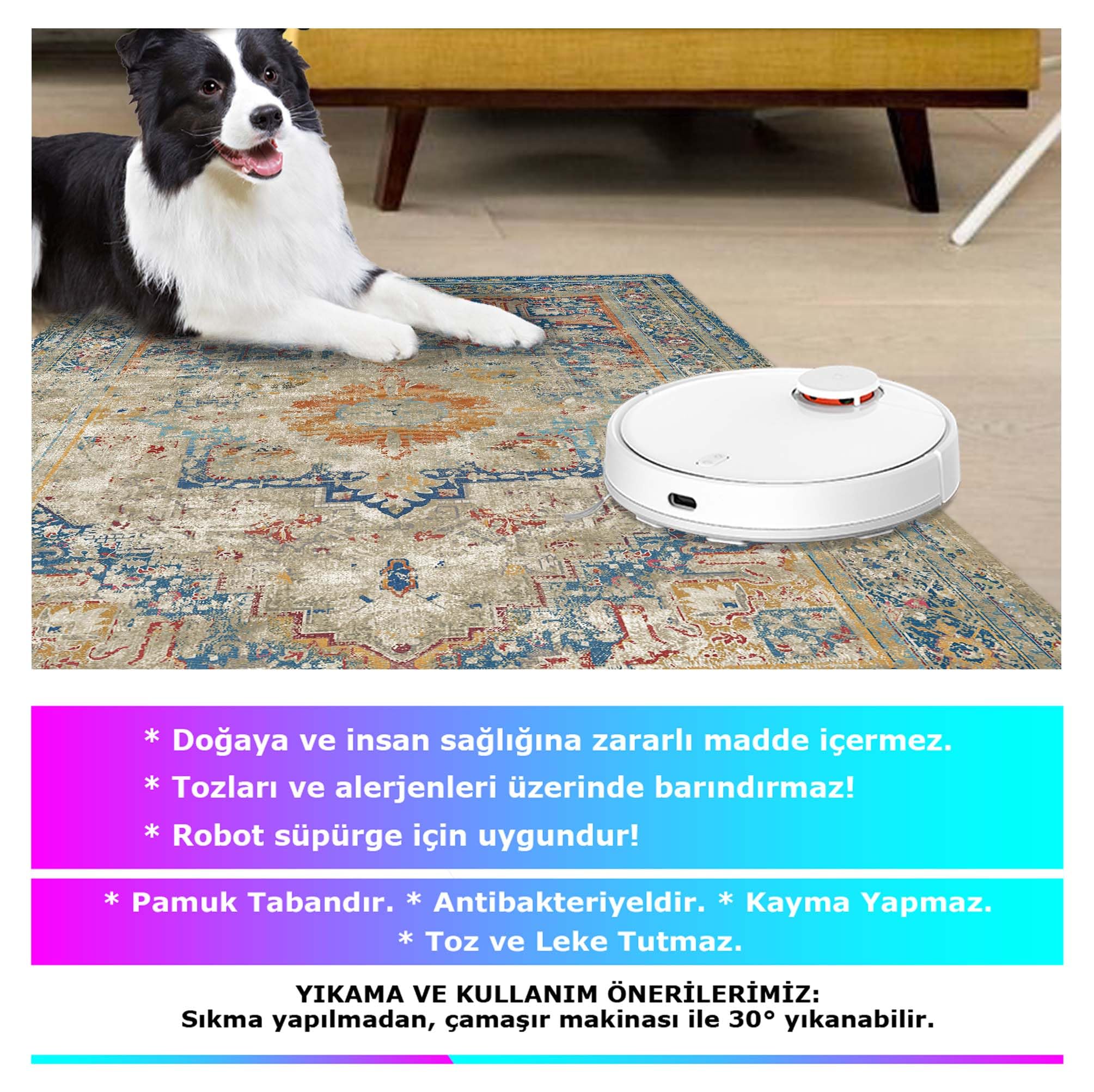 Latte Dizayn Kenzie Kadife Pamuk Tabanlı Yıkanabilen Kaydırmaz Antibakteriyel Salon Halısı 160x230