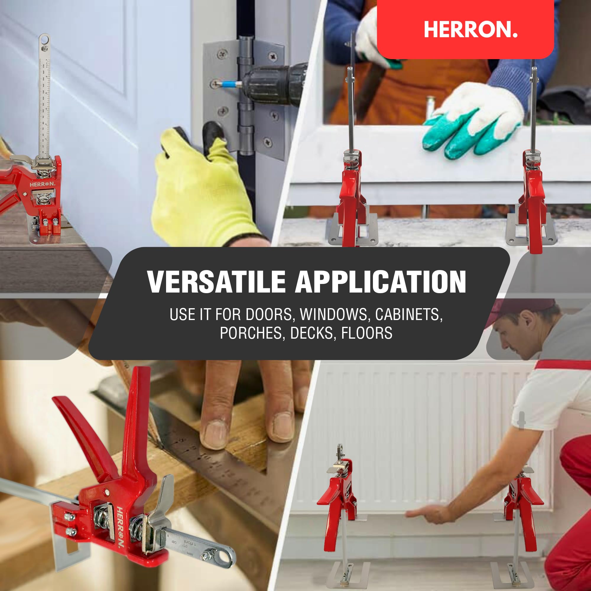HERRON Arbeitssparender Armwagenheber, 2 Stück, 200 kg Schrankheber, 15,2 cm Hebebühne | Eingebaute Messskala, Ganzstahlkonstruktion, Einhandpumpenbedienung, für Schränke, Türen, Trockenbau und Bodenbelag