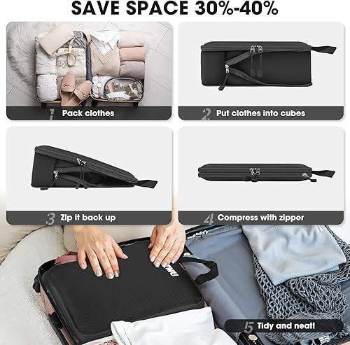 Vista 2 de Juego de 8 cubos de embalaje de compresión, cubos de embalaje expandibles para accesorios esenciales de viaje, bolsas de compresión de viaje