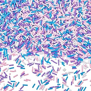 SUNNYCLUE 120g 4 Colores Azul Morado Chispas de Arcilla Polimérica Rodajas de Imitación de Caramelo Blanco Y Rosa Azúcar Postres Magdalenas Mini Decoraciones Chispas para Decoración de Uñas Pasteles