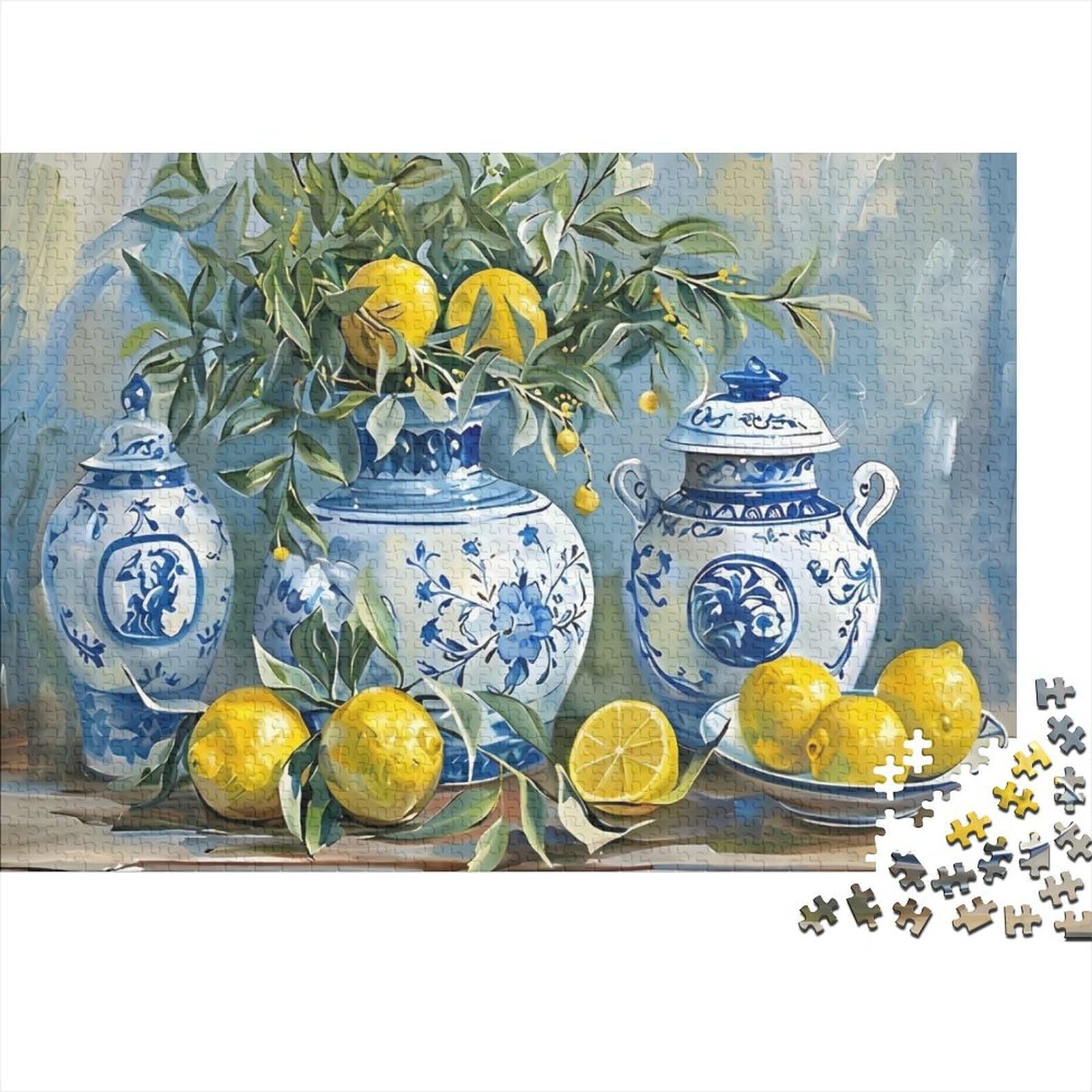 Blue White Vases Still Life Puzzles 1000 Pieces Challenge Game for Adults, Impossible Jigsaw Puzzle 1000 Piece Educational Game Home Decoration 52x38cm/1000pcs