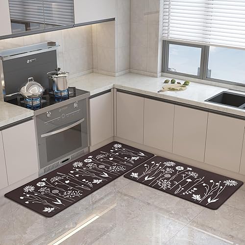 Miniatura 10 de Rempry Juego de 2 tapetes acolchados de PVC, impermeables, antideslizantes, antifatiga, para cocina, oficina, fregadero de 17 x 47 pulgadas + 17 x