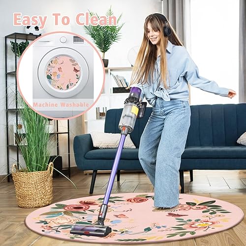 Miniatura 12 de Tapete para silla de oficina para suelo de madera dura, 47 x 47 pulgadas, alfombras redondas para sillas rodantes para oficina, computadora, Flor