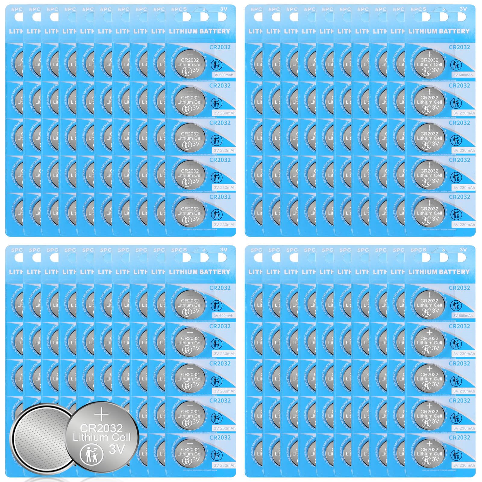CR2032 Batterie CR2032 3V Lithium Knopfzelle 230mAh 200 Stück