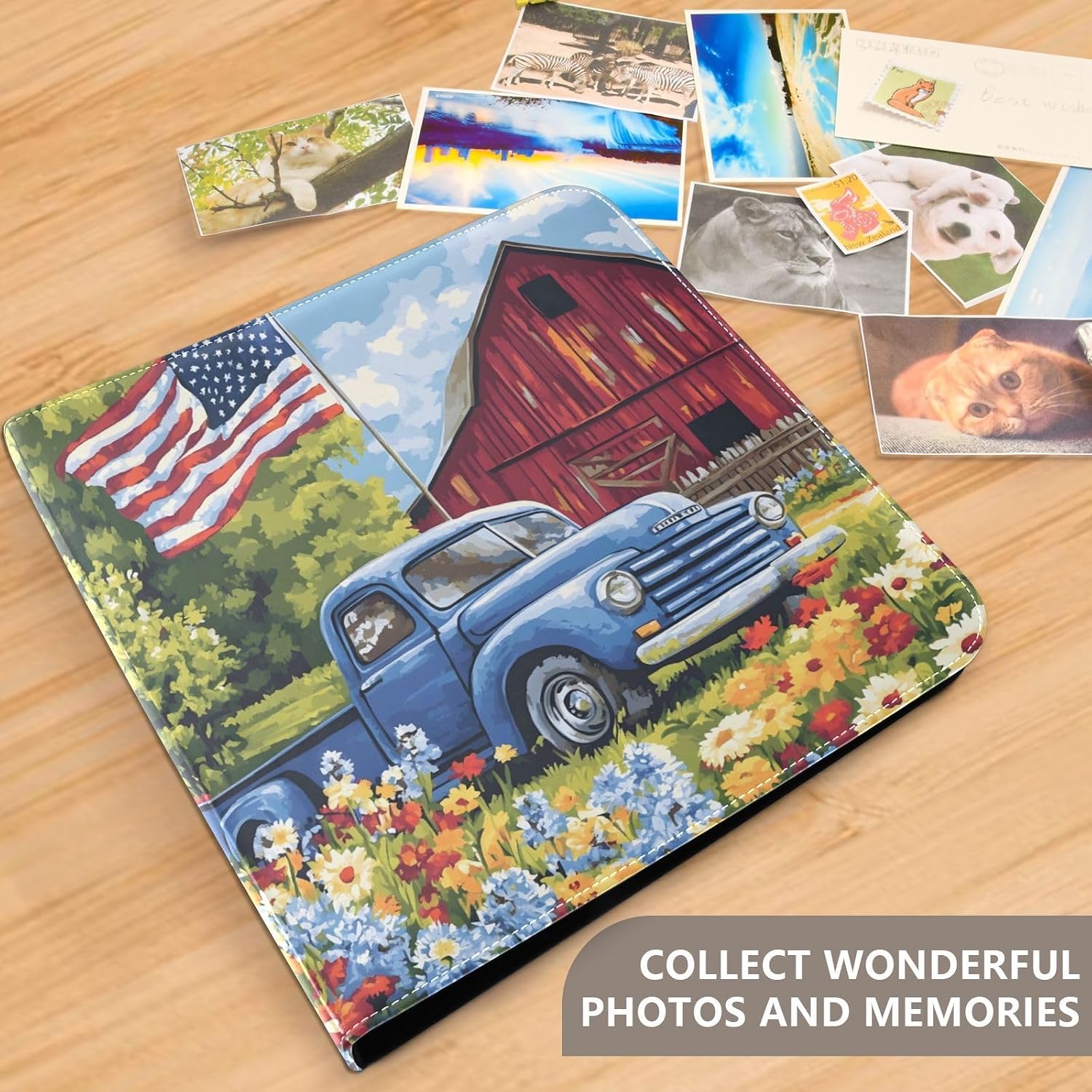 American Flag Truck Flower Large Scrapbook Album 20 Sheets Leather Photo Albums -Adhesive DIY Design Album for Photos & Arts and Crafts Projects 20861331
