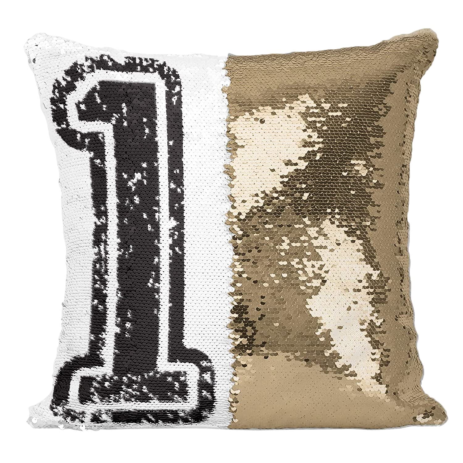 Coussin paillettes doré numéro 11 maillot noir cadeau fan