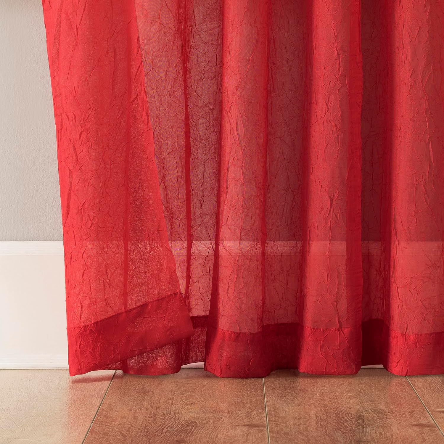 No. 918 Margaret 2-Pack Holiday Twist Tab Crushed Texture Sheer Tab Top Curtain Panel Pair, 51" x 84", Holiday Red