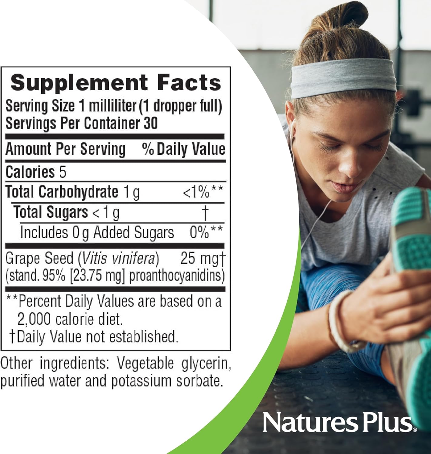 NaturesPlus Herbal Actives Grape Seed 25 mg Liquid Suspension - Vegan Drops, 1 fl oz - Vegetarian, Gluten-Free - 30 Servings - Image 4