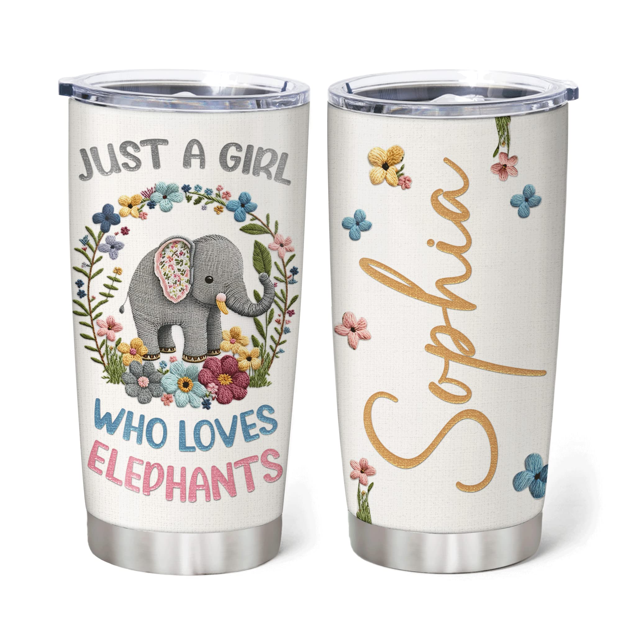Hyturtle Personalized Printed Elephant Tumbler - Birthday Mother's Day Gifts For Elephant Lover - Elephant Gifts for Women - Animal Lover Gifts - Custom Name 20oz Insulated Stainless Steel Tumbler