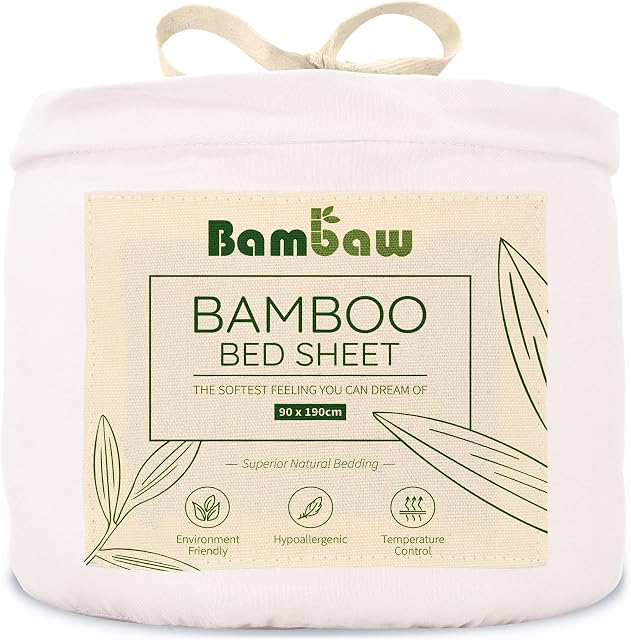 White Single Fitted Sheet | Bamboo Sheets | Deep Fitted Single Sheet | Cooling Bed Sheets | Soft Sheets | Anti Allergy Bedding | Natural Bedding | Single White Fitted Sheet | 90x190 | Bambaw