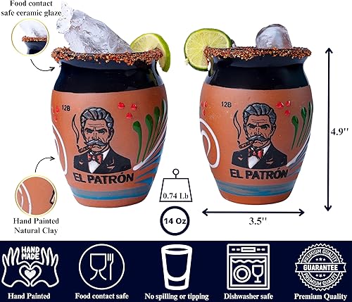 Miniatura 8 de Cantaritos de Barro Mexicanos - Juego de 2 tazas de arcilla auténticas de 14 onzas  Bingo mexicano Jarritos de Barro Mexicanos  Tazas de barro
