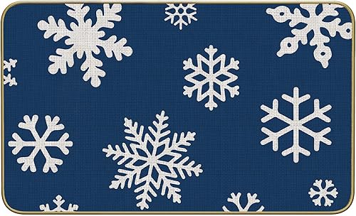 Tapete de puerta de Navidad con copos de nieve para la entrada del hogar, casa de campo rústica, color azul marino, copos de nieve de invierno,