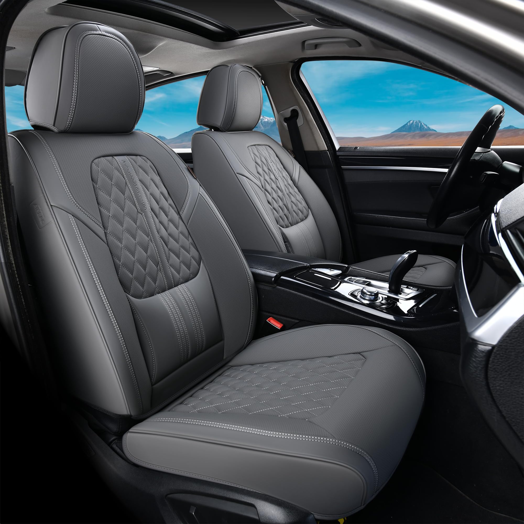 Coverado Seat Covers, Car Front Seat Covers with Backrest, Nappa Leather Car Seat Protectors,Waterproof &amp;Breathable,Anti-Slip Automotive Seat Cushion, Universal Fit for Most Vehicles,2Pcs Gray