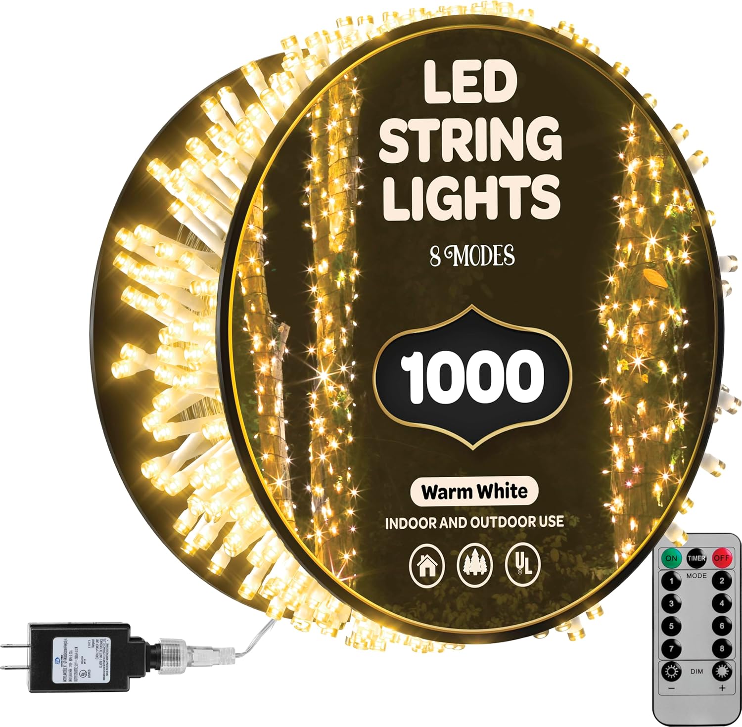 SEWANTA 1000 LED Christmas Lights [Warm-White] 400ft String Lights Outdoor, with 8 Modes/Timer/dimmable - UL Approved for Indoor/Outdoor Use - for Holiday/Christmas/Party/Decorations (Clear Wire)