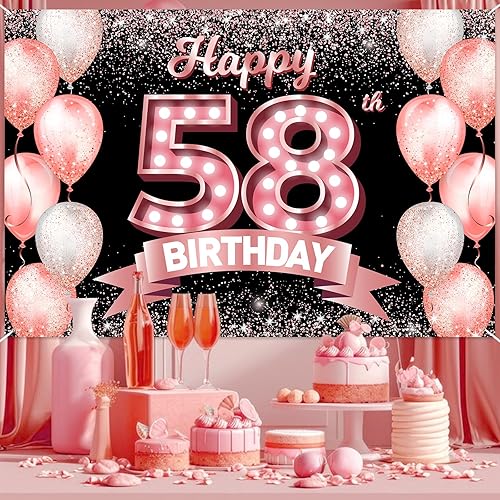 Vista 172 de Happy 21st Birthday Rose Gold Banner Backdrop Cheers to 21 Years Old Confetti Balloons Theme Decor Decorations for Women 21 Years Old Pink Birthday