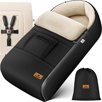 KIDIZ  Baby Winter Footmuff for Baby Car Seat with Zip Cosy Baby Sack Blanket for Pushchair Washable with a Lockable Head Section Pocket Suitable for All Pushchairs Black