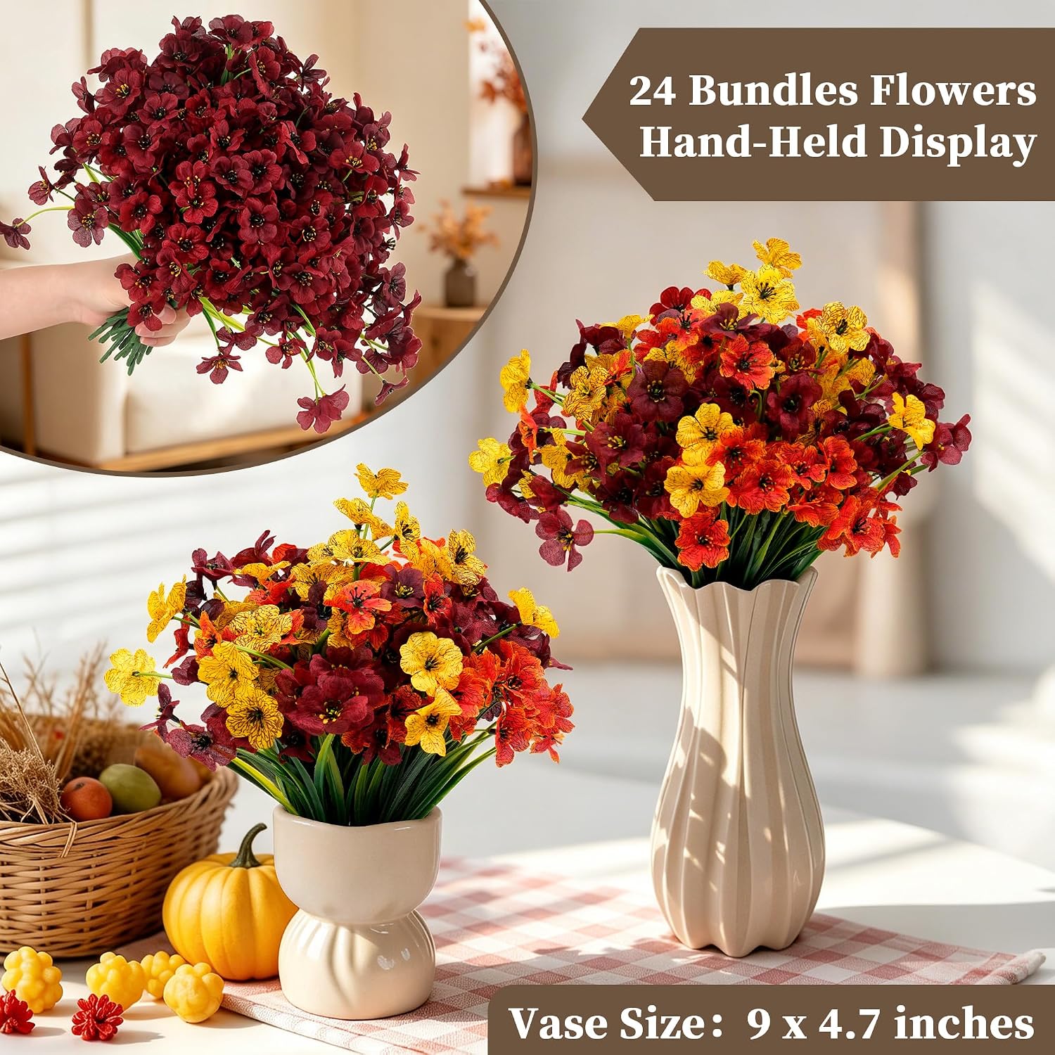ColoPlay 24 Bundles Burgundy Artificial Flowers for Outdoors Fake Plant Mum | Artificial Flowers for Outdoors/Indoors Fake Mums Flowers Plants for Outside Garden Porch Window Box Home Wedding Farmhouse