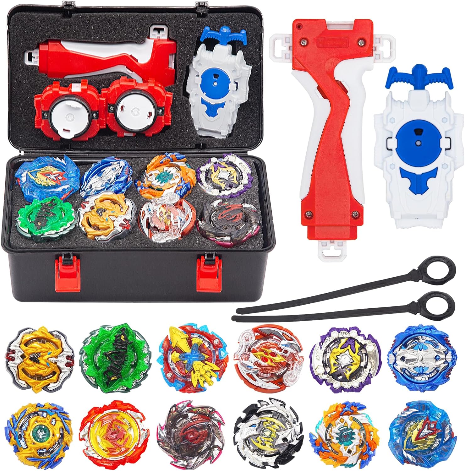 OBEST Bey Battling Top Burst 12 New Gyros Top with 3 Launcher, Arena Toy, Gyro Pocket Box Pro (Black)