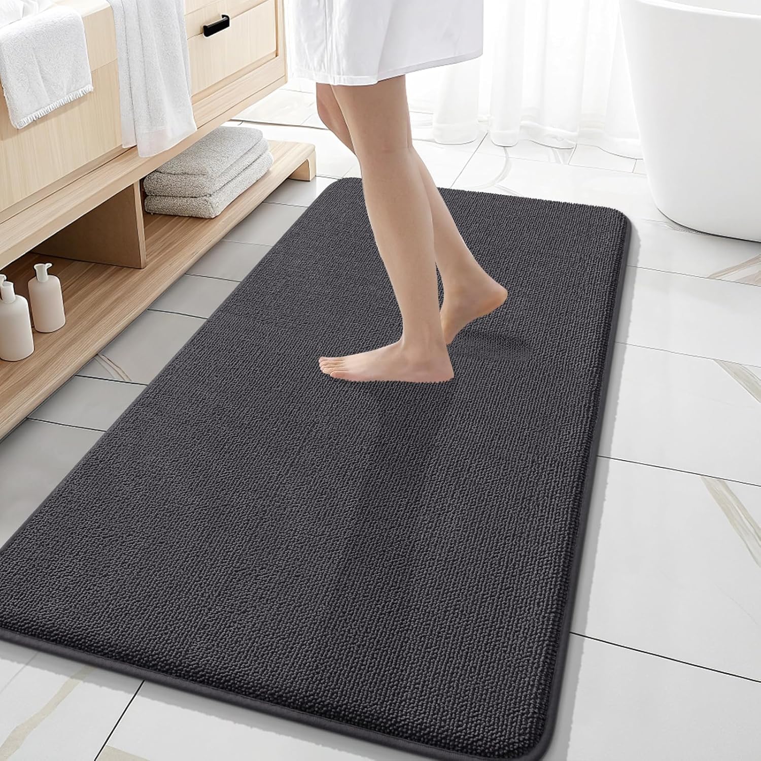 smiry Thick Memory Foam Bath Mat,60 x 120 cm,Extra Soft Absorbent Bathroom Mat,Non-Slip Quick Dry Bath Mats for Bathroom,Machine-Washable Bath Rug Foot Mat,Dark Grey