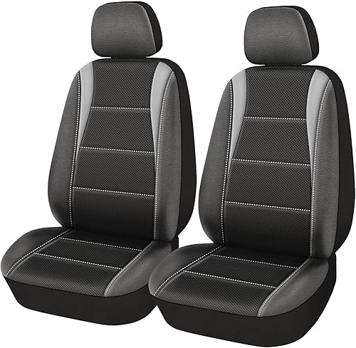 PIC AUTO Fundas de asiento de automóvil, solo asiento delantero, malla de 3 capas con piel sintética, compatible con bolsa de aire, se adapta a la