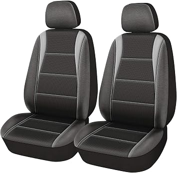PIC AUTO Car Seat Covers, Front Seat Only, 3-Layered Mesh with PU Leather, Airbag Compatible, Fits Most Cars, SUVs, Trucks, and Vans, Low Back, Black/Gray 4 PCS