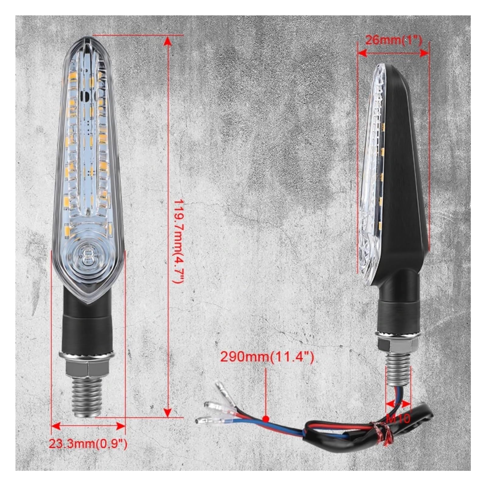 Indicatore di direzione Moto 12V 10mm Moto Freccia Spia di Direzione Indicatore Luce Ambra Posteriore Rossa Luci Freno(2pcs)