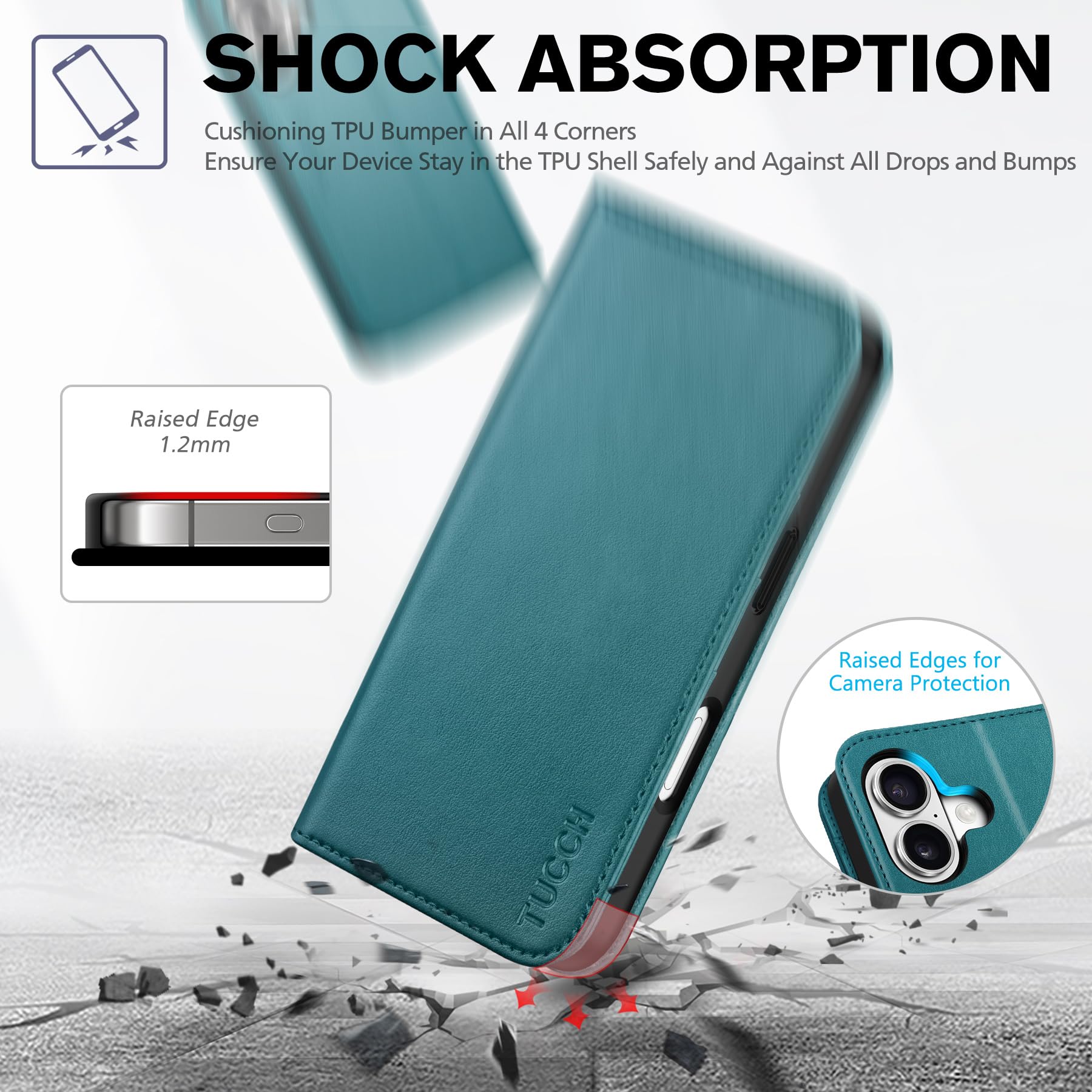 TUCCH Custodia per iPhone 17 6,3-pollici 5G 2025 [RFID Blocking] | Flip Caso Libro Cover Portafoglio Pelle Sintetica TPU Antiurto Funzione Supporto 3 Slot per Schede Protezione Completa, Turchese