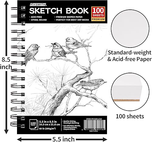 Miniatura 3 de FIXSMITH Cuaderno de bocetos de 5.5 x 8.5 pulgadas, 400 hojas (68 libras3.53 ozm), papel de dibujo sin ácidos, bloc de bocetos de artista