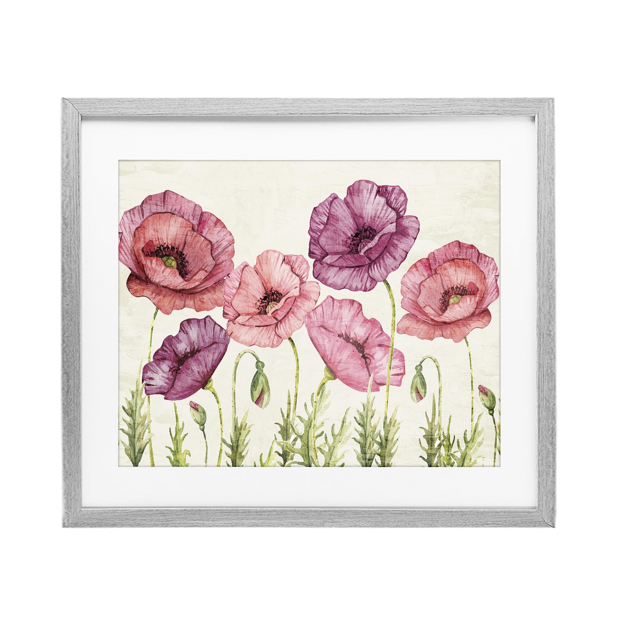 Stupell Industries Farmhouse Gray (Textured) 'Poppy Days Vintage Blooms'| Framed Print Under Glass