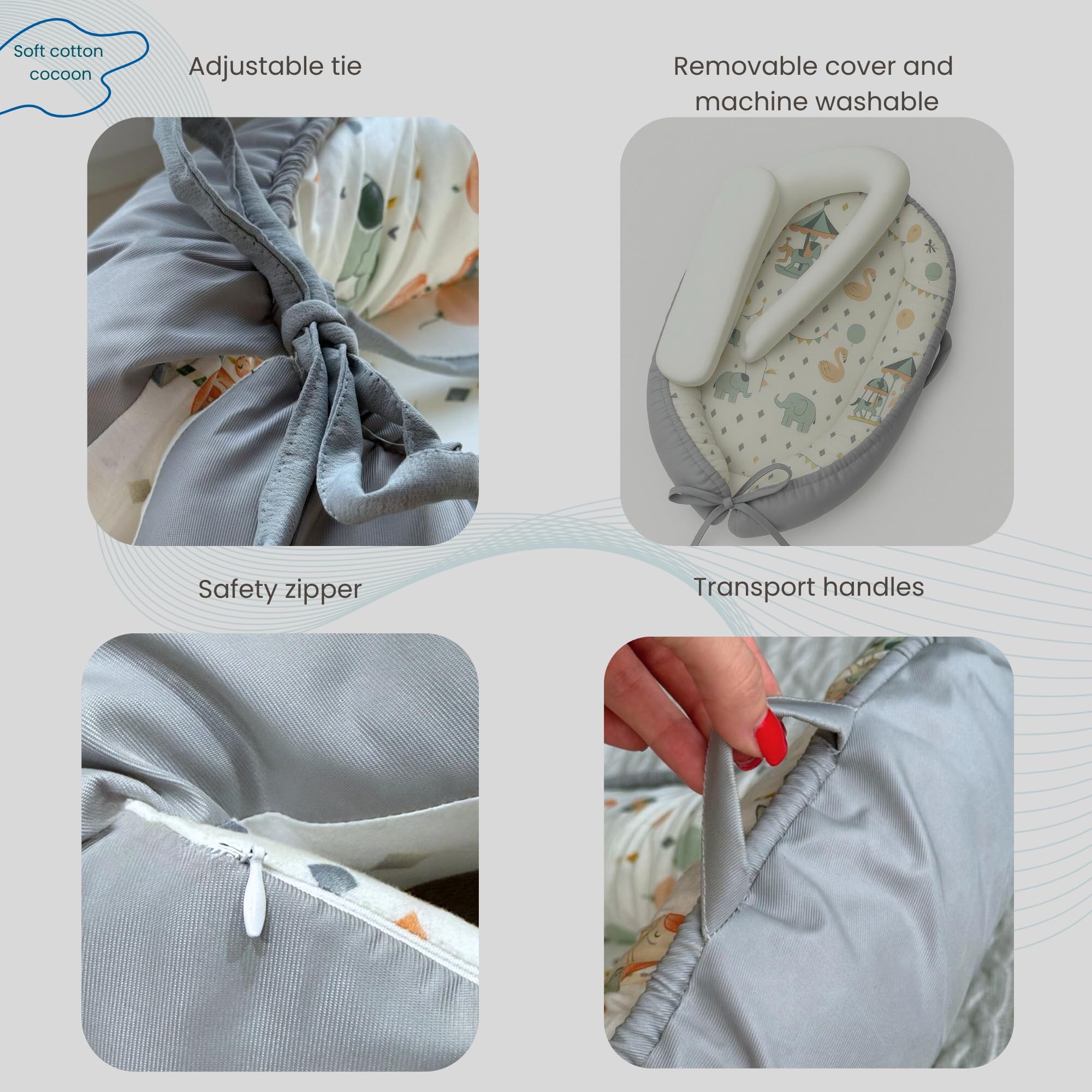 SkyLes Baby Nest Pod per neonati 0-12 mesi - Baby Lounge con materasso in memory foam (60 × 25 cm), fodera rimovibile lavabile, tessuto morbido e traspirante