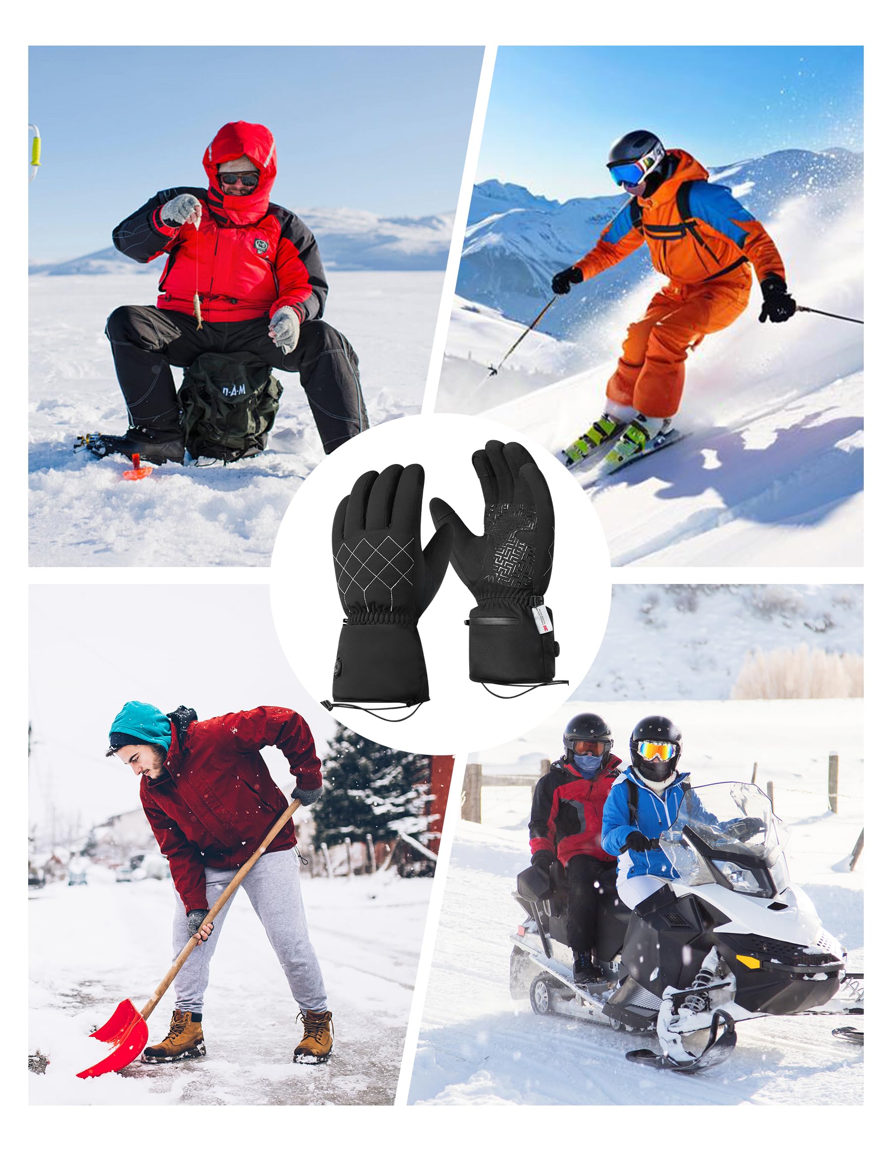 KUTOOK Guanti Sci Riscaldati Impermeabili Guanti Moto Riscaldati 3M Thinsulate con Batteria Touchscreen Termici Antistrappo per Sci Ciclismo Escursionismo Unisex
