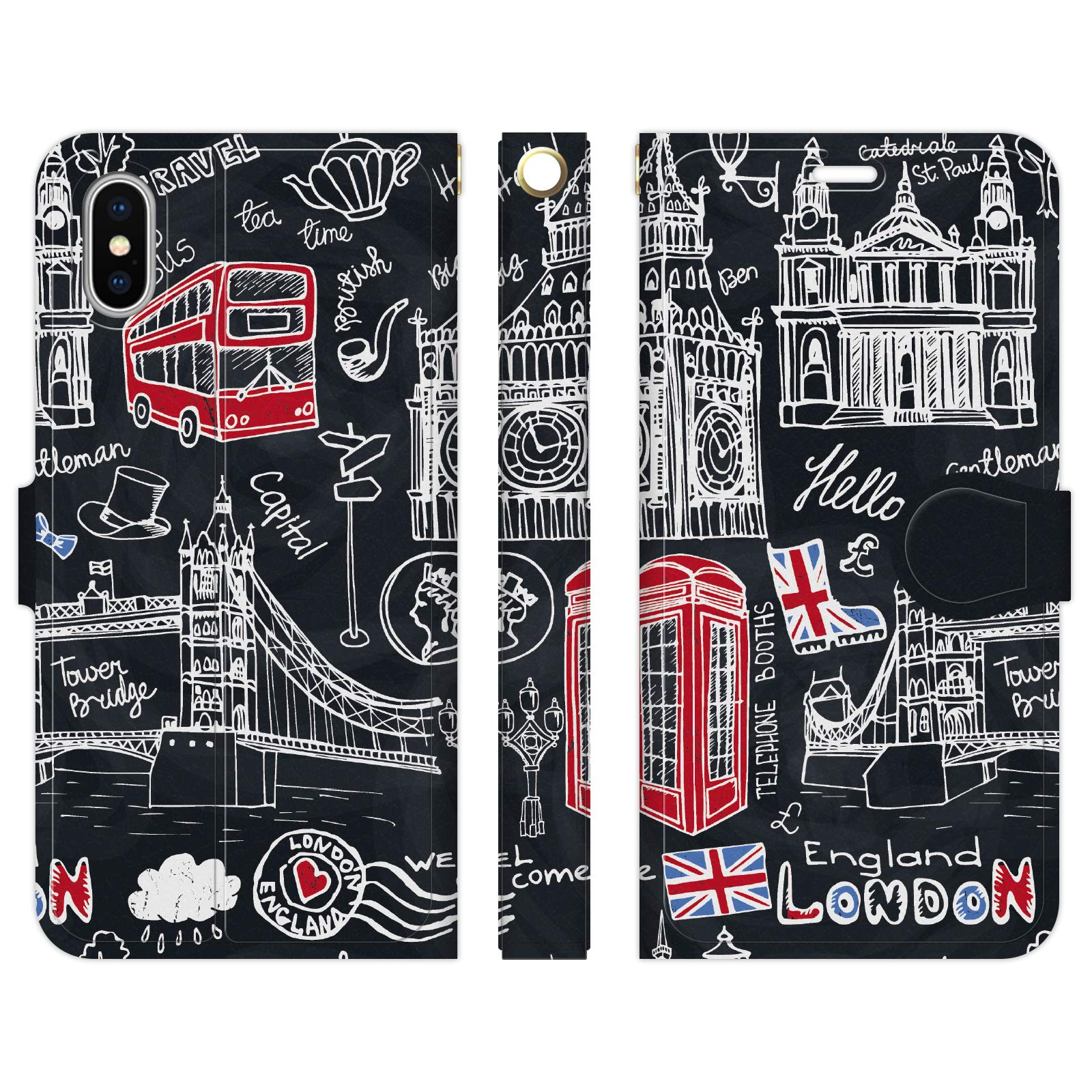 Amazon Co Jp Ruuu Iphonex Iphonexs 兼用 手帳型 スマホ ケース カバー ロンドン イラスト 手書き風 イギリス イングランド 国旗 英国 街並み 景色 家電 カメラ