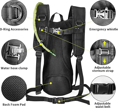 Miniatura 6 de Mochila táctica de hidratación, mochila de agua aislada con vejiga de agua de 3 litros para senderismo, correr, ciclismo, ciclismo