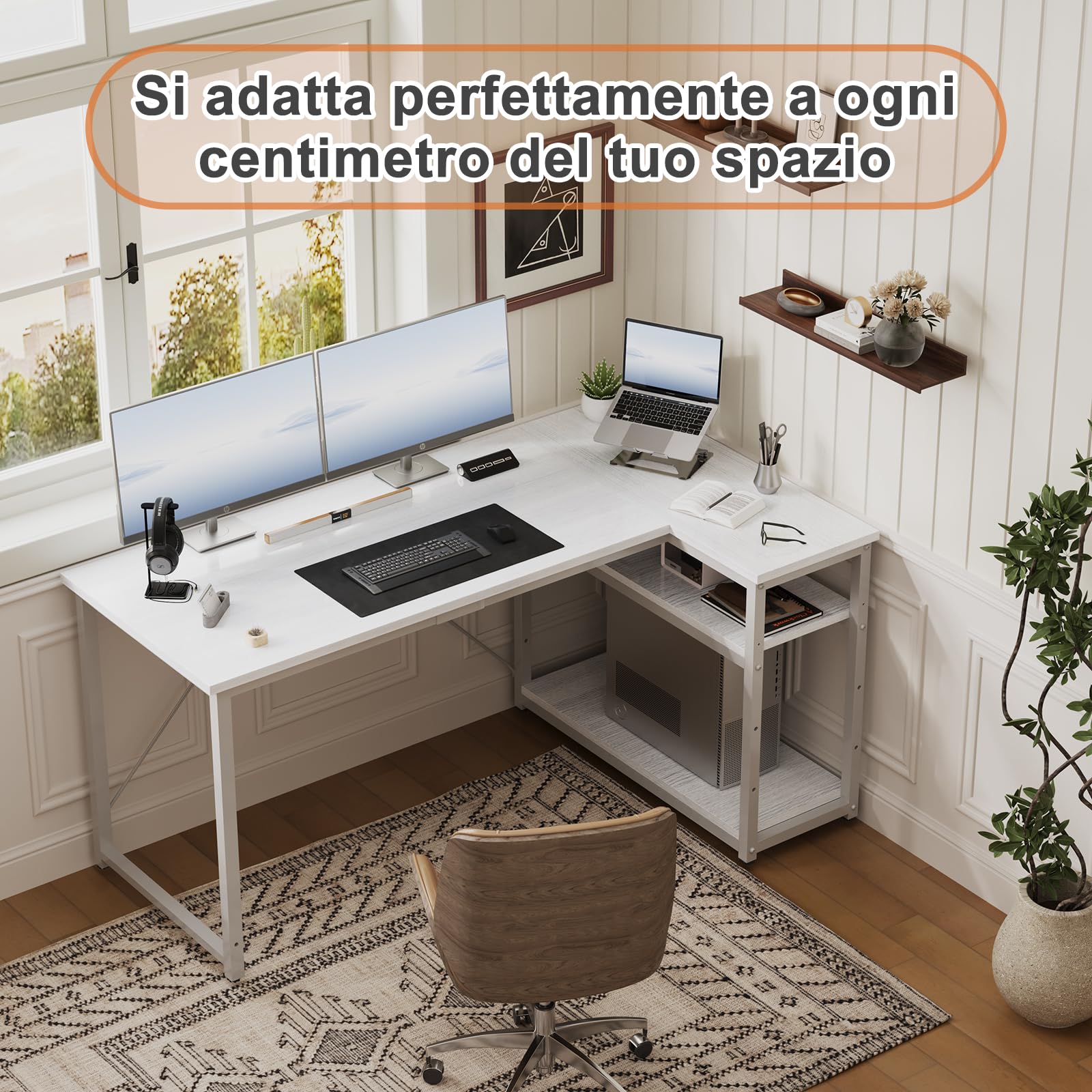 JUMMICO Scrivania Angolare a L 100x80 cm per Computer con Ripiani e Divisori - Compatta per Studio, Lavoro e Gaming, Ideale per Camera da Letto e Ufficio - Design Moderno e Salvaspazio