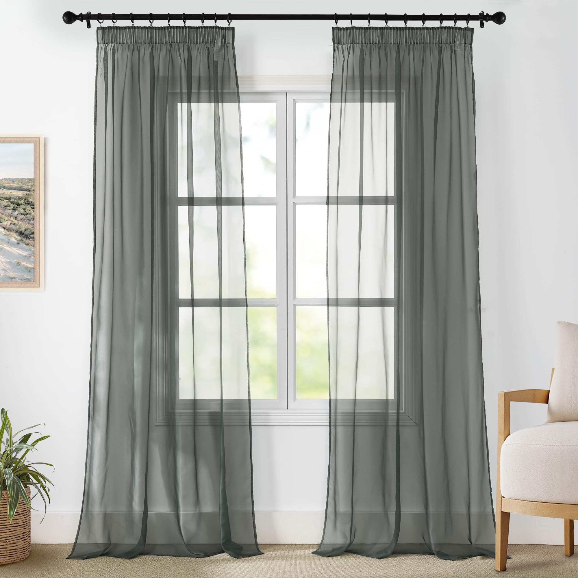 PONY DANCE Voile Gardinen Transparent Vorhang mit Kräuselband für Schiene