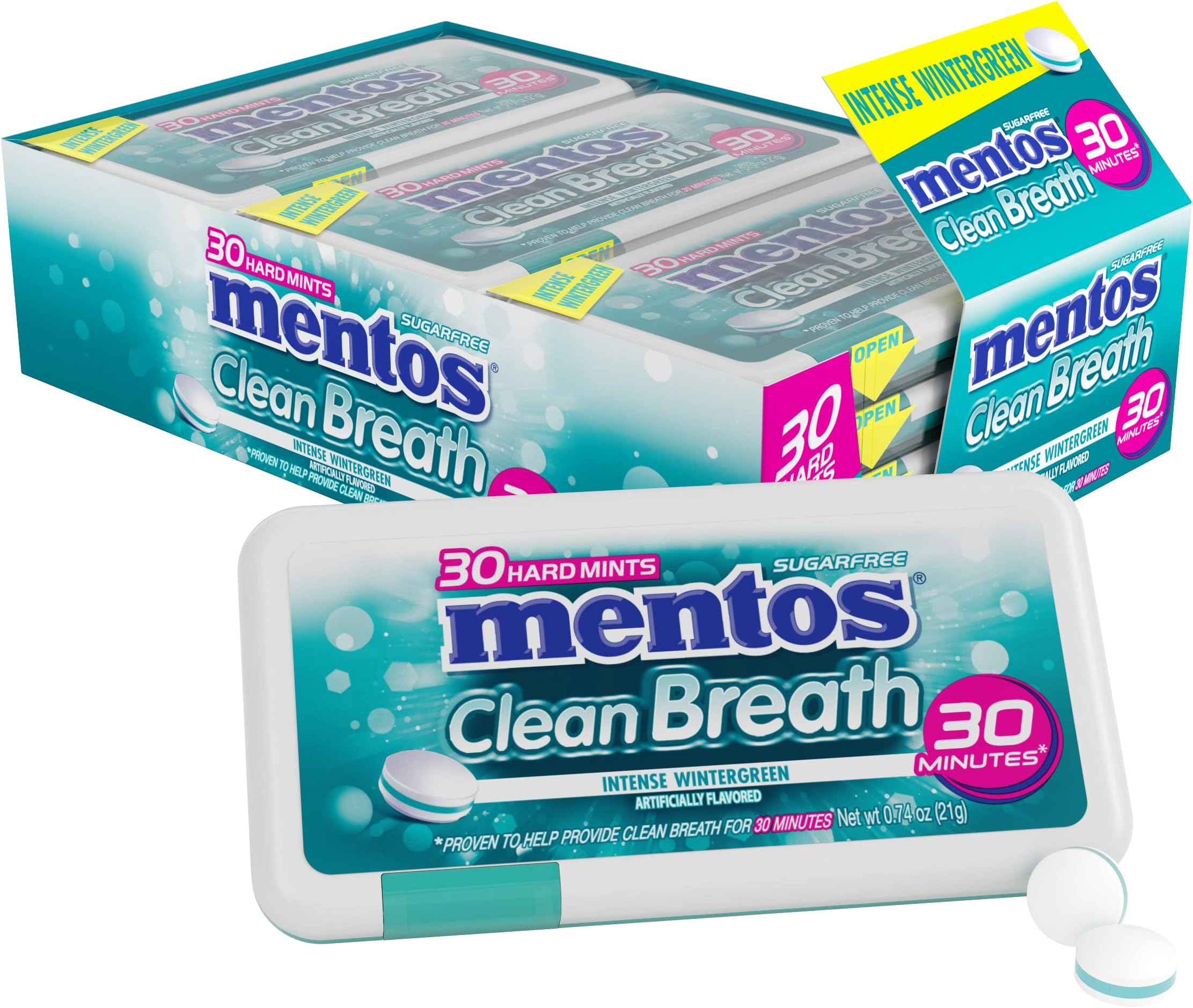 Mentos Clean Breath Hard Mints Sugar Free Candy, Wintergreen, (Pack of 12)