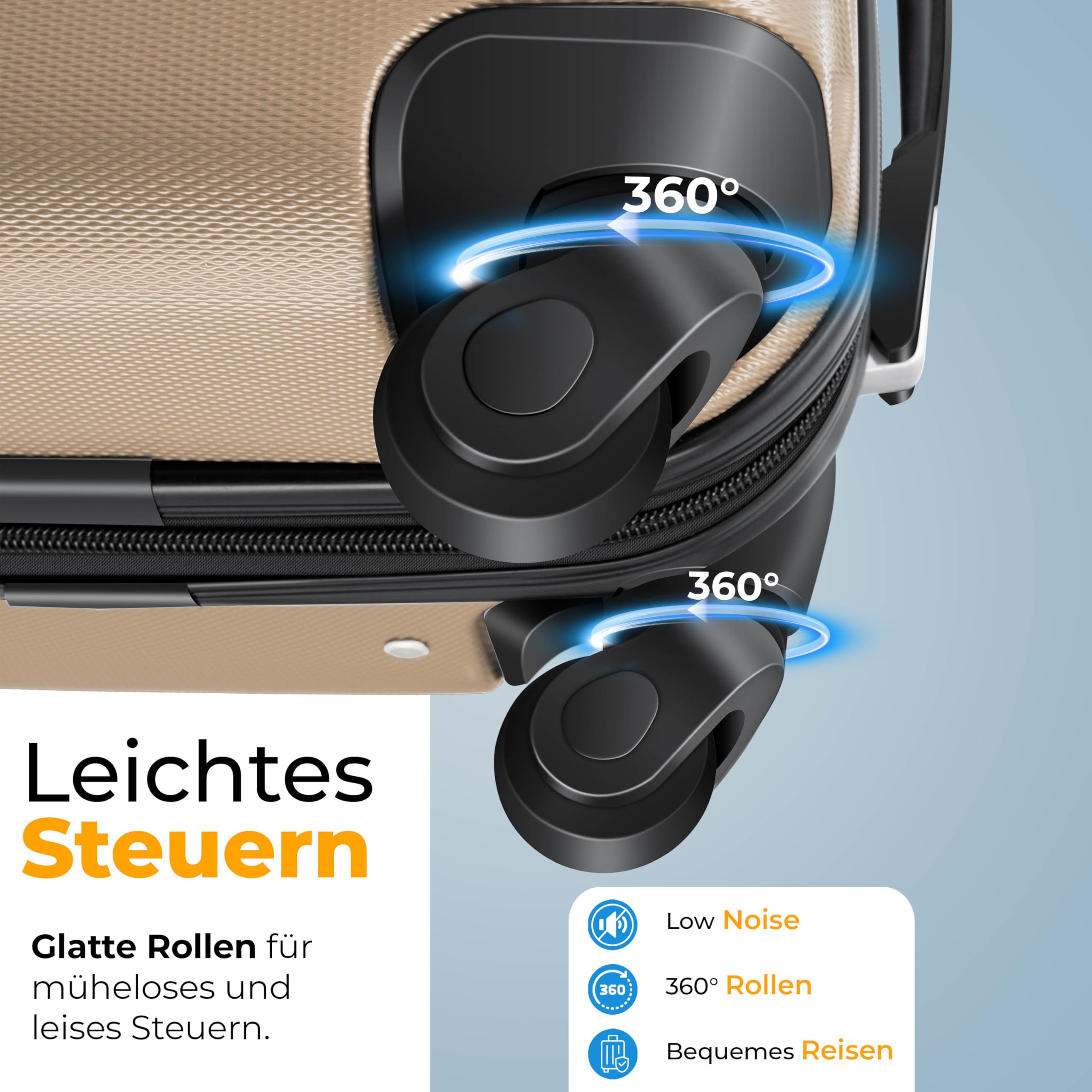 KESSER Reisekoffer 120L Hartschalen Trolley ABS-Hartschale Zahlenschloss 4 Rollen Teleskopgriff 75x50x32cm Champagne