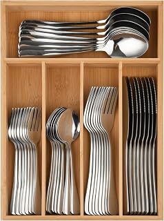 EHME 40-Piece Heavy Duty Stainless Steel Silverware Set for 8 with Bamboo Drawer Organizer, Rust-Proof, Dishwasher Safe