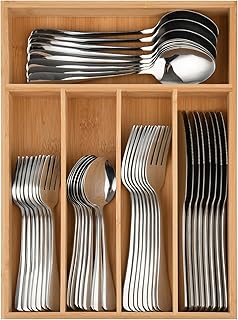40 Piece Silverware Set with Drawer Organizer for 8, Heavy Duty Stainless Steel Flatware Cutlery Set, Fork Spoon Knife Set with Kitchen Essentials Organizer, Rust-proof, Dishwasher Safe