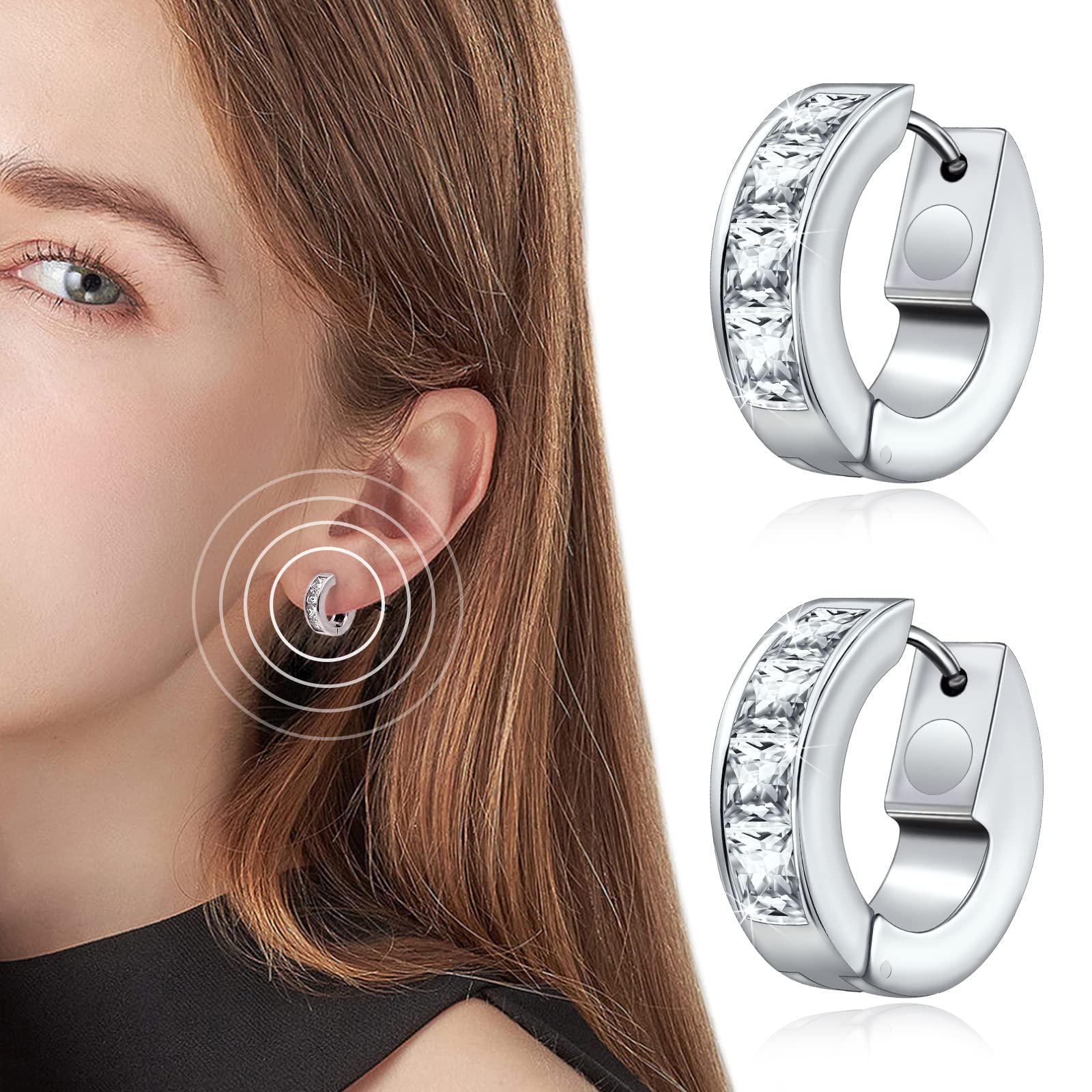 JEROOT Titan Magnettherapie Ohrringe für Damen, Creolen Sterling Silber mit Zirkonia (3500 Gauss)