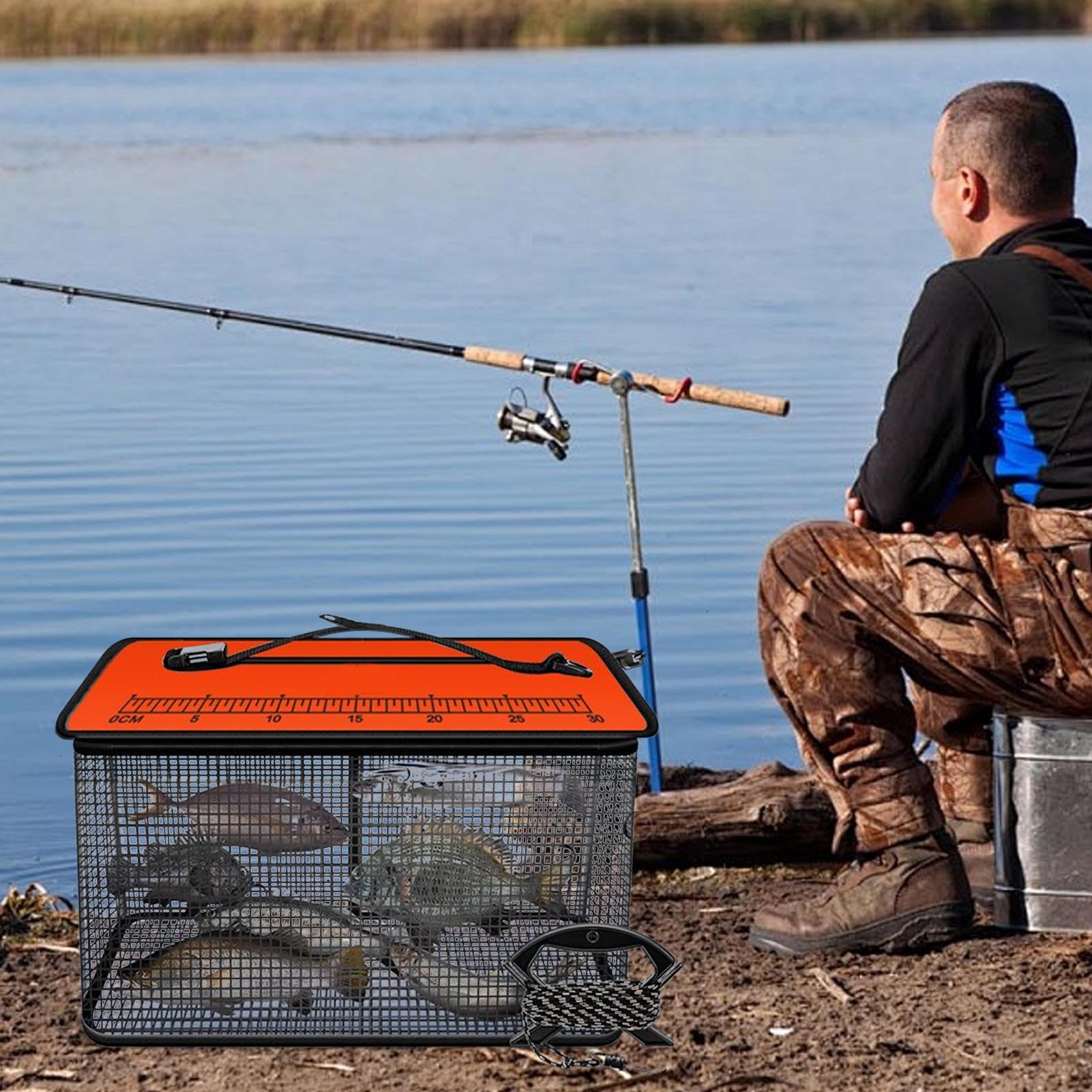 Trampa de pesca plegable | Cesta portátil reflectante para peces vivos | Trampa de almacenamiento resistente para arroyos y rocas de mar