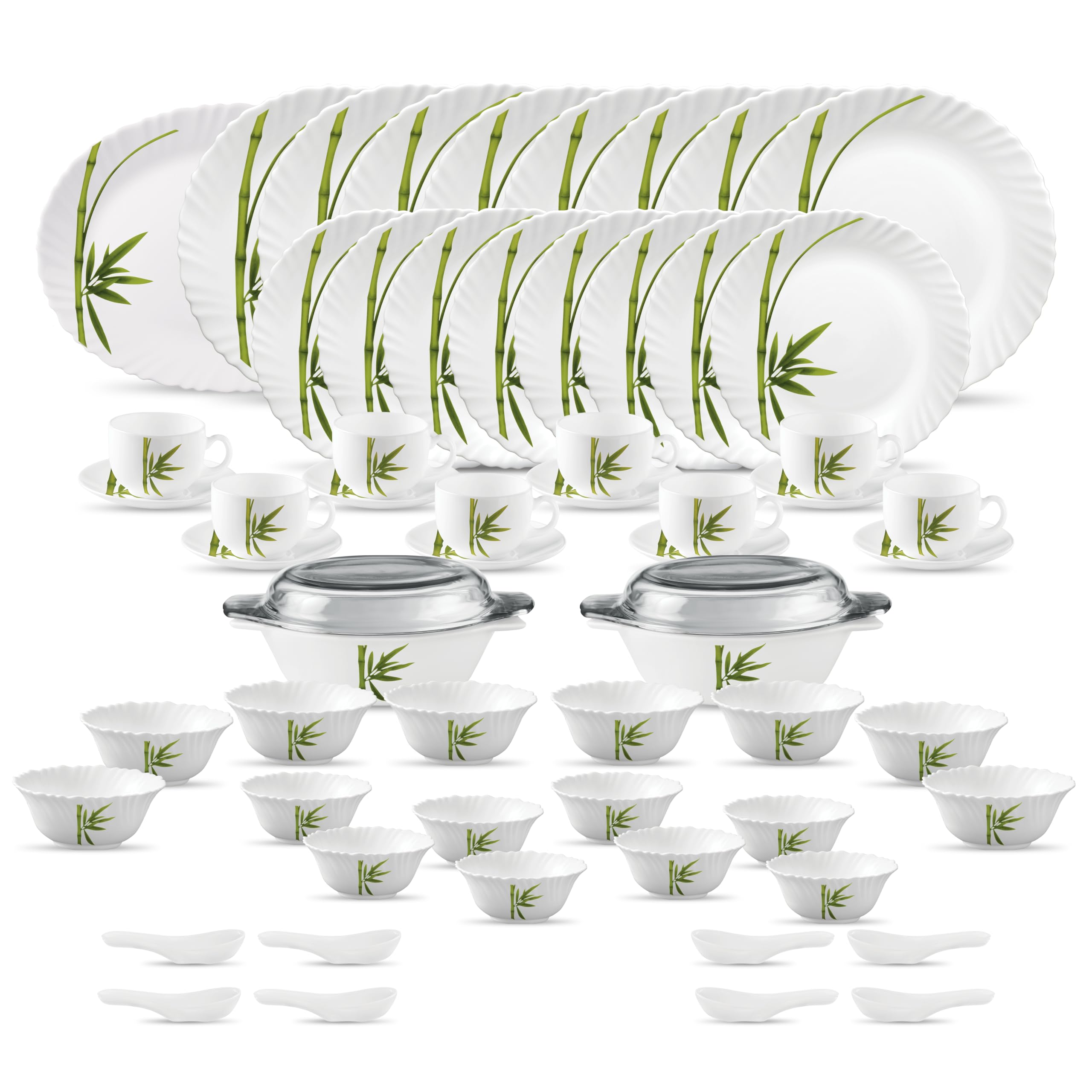 La Opala Diva Classique Collection Opal Glass Crockery | for Family of 8 | Dinner Set 61 pcs Fluted Green | Plates & Bowls for Dining | Microwave Safe | 100% Vegetarian | Extra Strong | White (B0D2XZPRGG) Amazon Price History, Amazon Price Tracker
